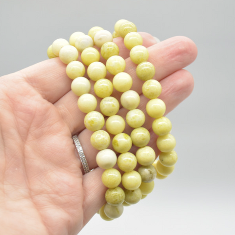 Semi Precious Gemstone Round Beaded Bracelet - Lemon Jasper