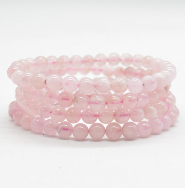Semi Precious Gemstone Round Beaded Bracelet - Natural Rose Quartz