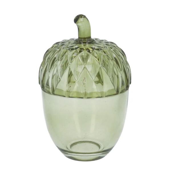 Green Glass Acorn Trinket Pot