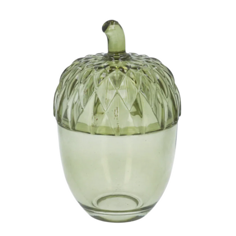 Green Glass Acorn Trinket Pot