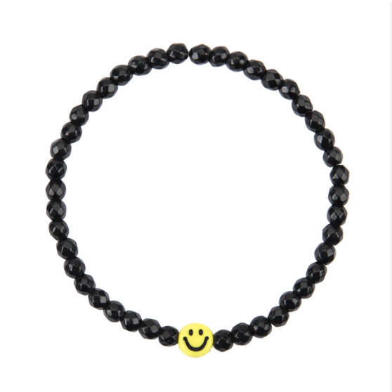 Peachy & Wild - HAPPY DAYS Smiley Bracelet - Black Jade