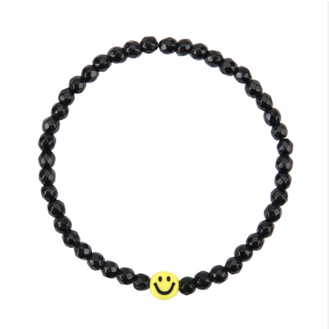 Peachy & Wild - HAPPY DAYS Smiley Bracelet - Black Jade