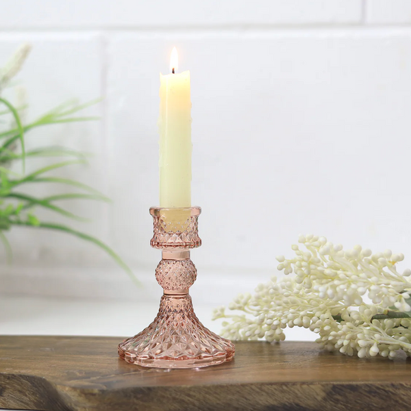 Harlequin Glass Candlestick -Blush