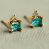 Art Deco Aquamarine Turquoise Pyramid Stud Earrings