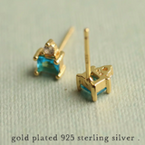 Art Deco Aquamarine Turquoise Pyramid Stud Earrings