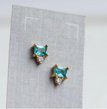 Art Deco Aquamarine Turquoise Pyramid Stud Earrings
