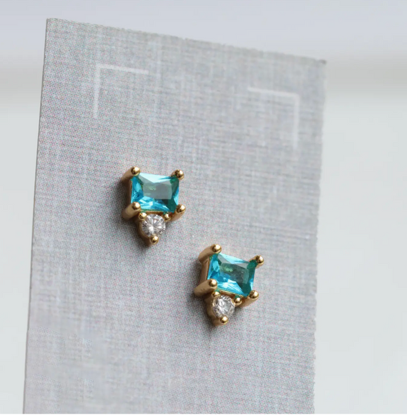 Art Deco Aquamarine Turquoise Pyramid Stud Earrings