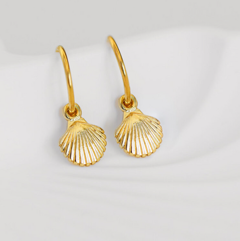 One & Eight Gold Scallop Hoop Studs