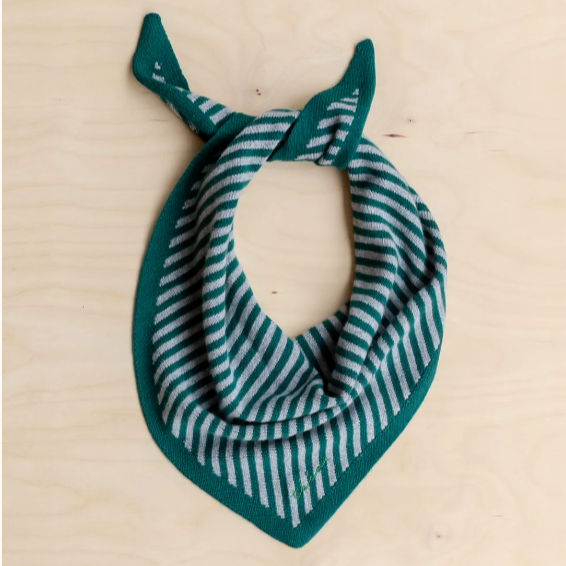 TBCo Merino Wool Triangle Scarf - Green & Charcoal Stripe