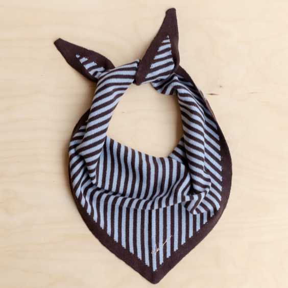 TBCo Merino Wool Triangle Scarf - Blue & Brown Stripe