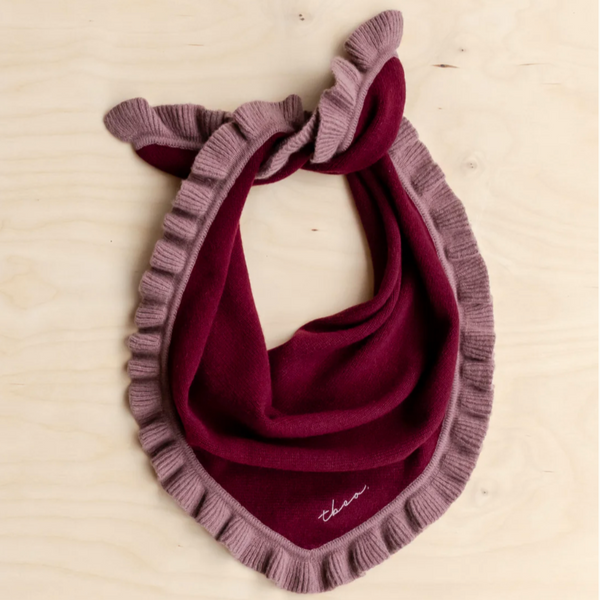 TBCo Merino Wool Triangle Scarf - Burgundy Ruffle