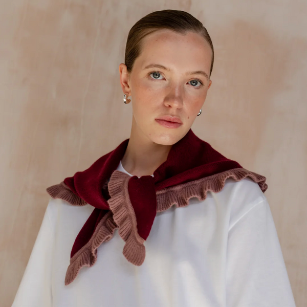 TBCo Merino Wool Triangle Scarf - Burgundy Ruffle