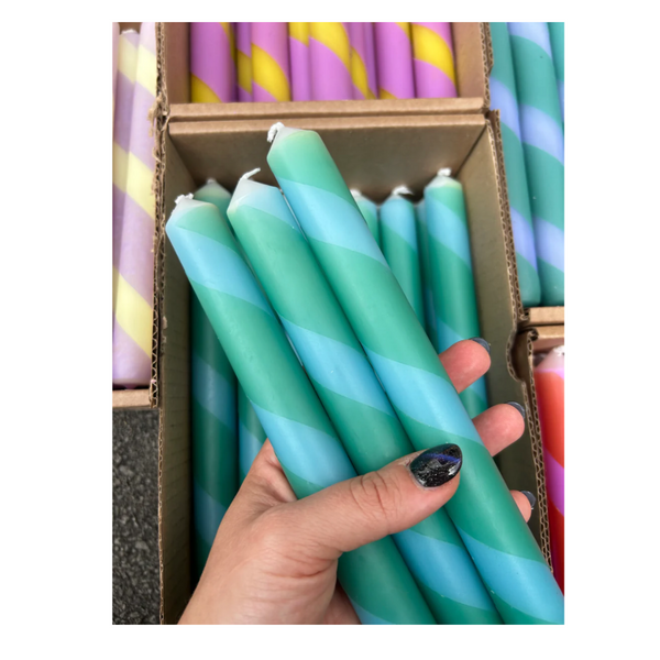 Turquoise & Green Twist Stripe Candle