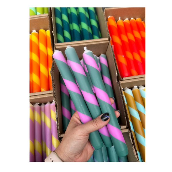 Pink & Green Twist Stripe Candle