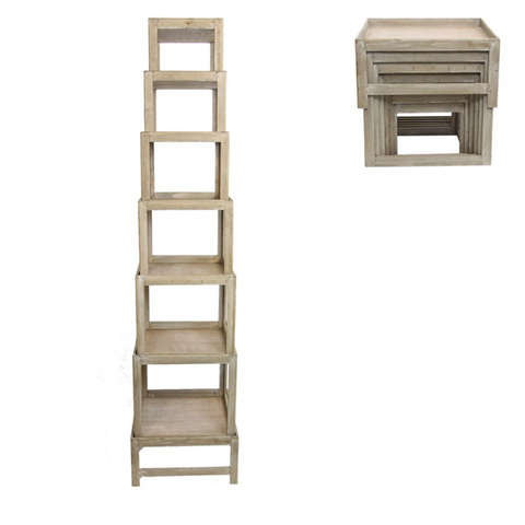 Set of 6 Natural Wood Sq. Stacking Table