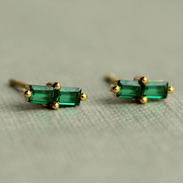 Silk Purse, Sow's Ear Cut Emerald Baguette Stud Earrings