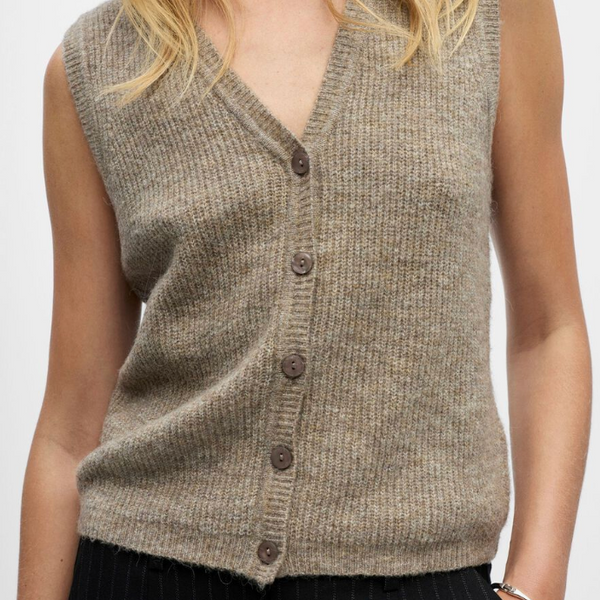 Object Diana V Neck Knit Vest - Morel