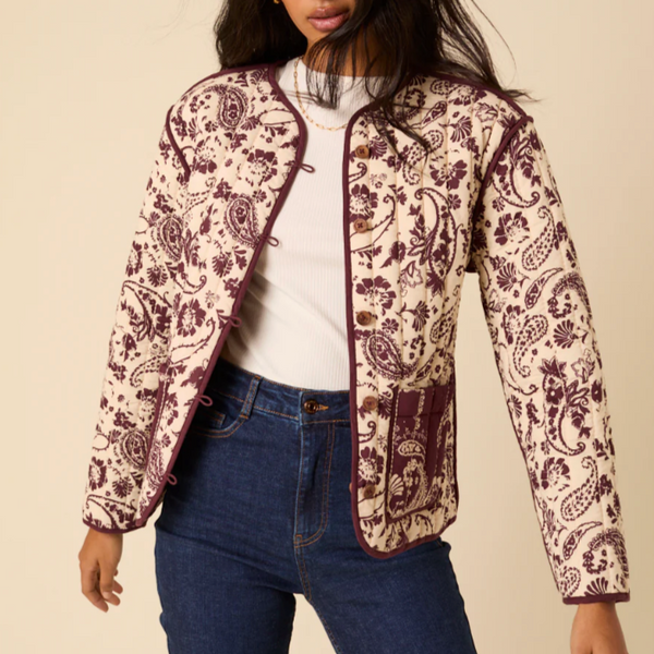 Nobody's Child Burgundy Floral Reversible Quilted Jacket