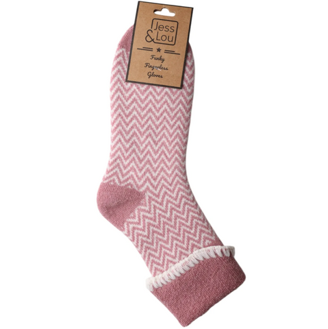 Pink Herringbone Ladies Cuff Socks