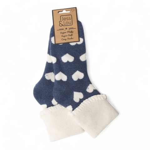 Navy Heart Cuff Ladies Socks