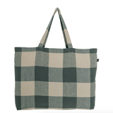 Washed Linen Cotton Shopping Bag Large Check - Pigeon