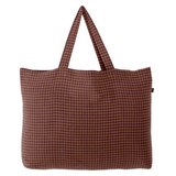 Washed Linen Cotton Shopping Bag Small Check - Fig