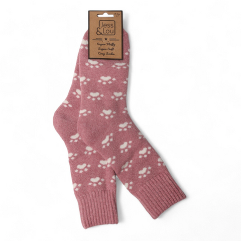 Jess & Lou Pouncing Paw Rib Cosy Socks - Pink