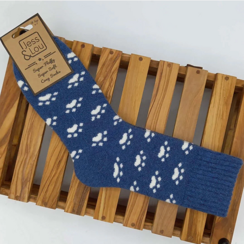 Jess & Lou Pouncing Paw Rib Cosy Socks - Navy