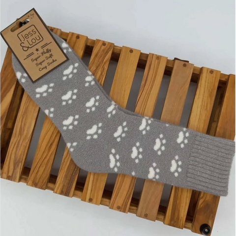 Jess & Lou Pouncing Paw Rib Cosy Socks - Grey