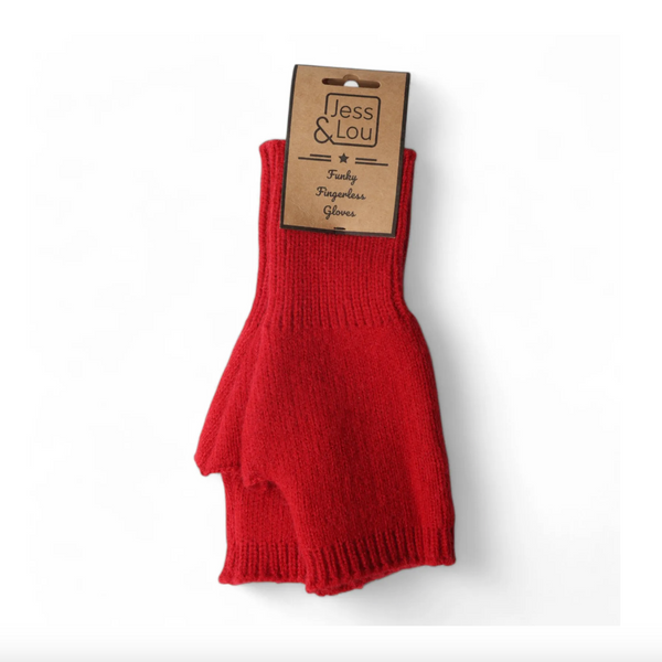 Jess & Lou Red Cosy Plain Knit Fingerless Gloves