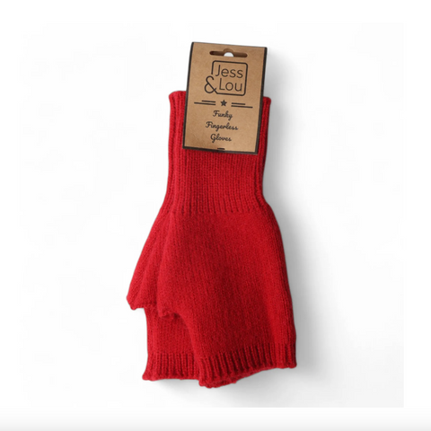 Jess & Lou Red Cosy Plain Knit Fingerless Gloves