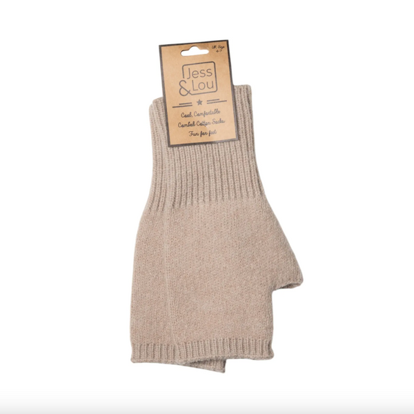 Jess & Lou Oatmeal Cosy Plain Knit Fingerless Gloves