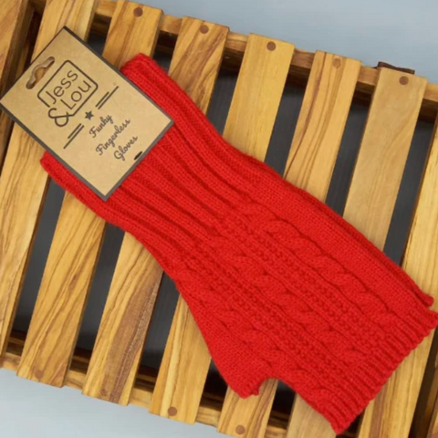 Jess & Lou Red Cosy Knit Fingerless Gloves