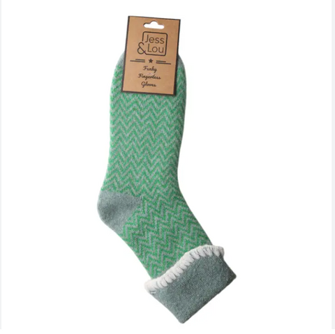 Green Cuff Herringbone Cosy Socks