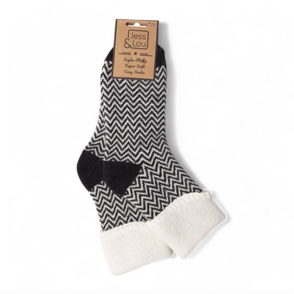 Herringbone Black Super Cosy Cuff Socks