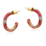 Big Metal Melpomene Petite Hoop Resin Earrings - Red