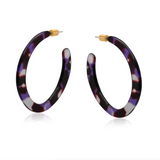 Big Metal Livia Flat Oval Resin Hoop Earrings Blue/Black