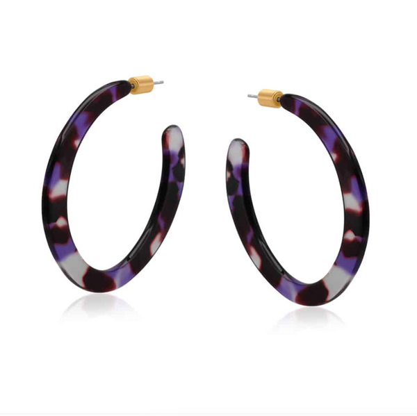 Big Metal Livia Flat Oval Resin Hoop Earrings Blue/Black