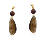 Big Metal Catsuane Resin Drop Earrings - Brown