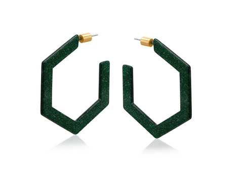 Big Mental Paulina Resin Hexagon Statement Hoop - Green