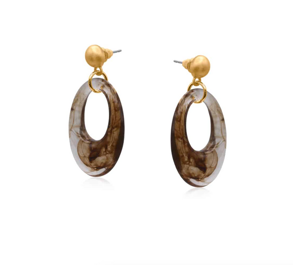 Big Metal Egwene Drop Resin Metal Earrings - Brown