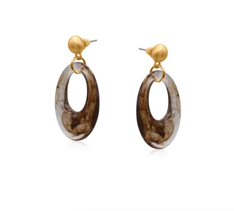 Big Metal Egwene Drop Resin Metal Earrings - Brown