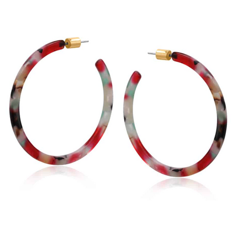 Big Metal Octavia Resin Hoop Earrings - Red/Green