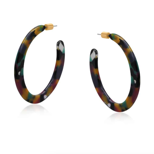 Big Metal Livia Resin Statement Cut Out Hoops - Purple//Green