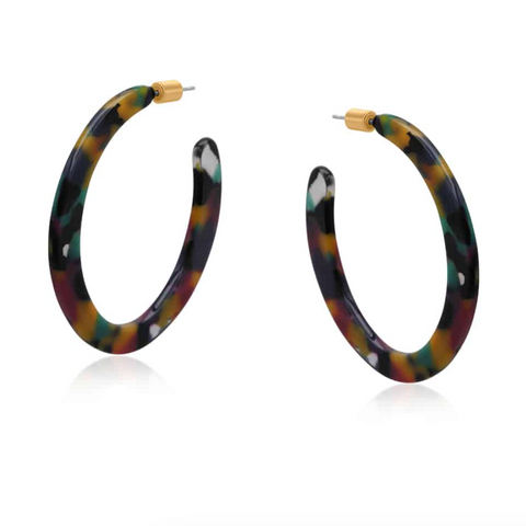 Big Metal Livia Resin Statement Cut Out Hoops - Purple//Green