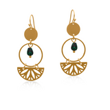 Big Metal Delphi Priestess Statement Earrings - Gold/Emerald
