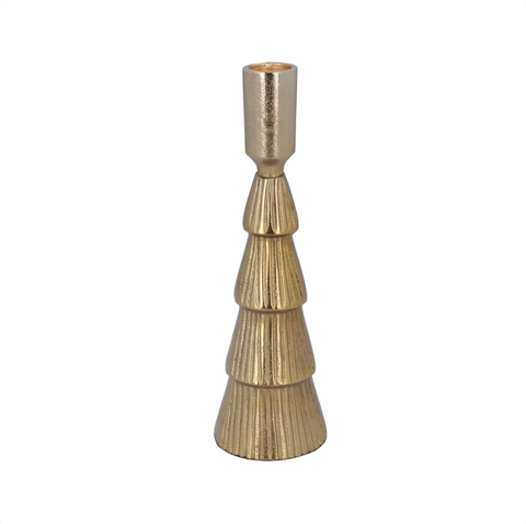 Gold Metal Ribbed Candlestick