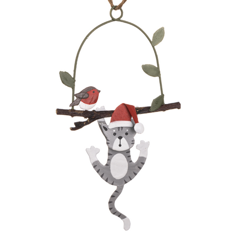 Cat Swinging On Branch Decoration