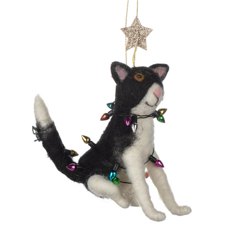 Cat in Fairy Lights Felt Decoration