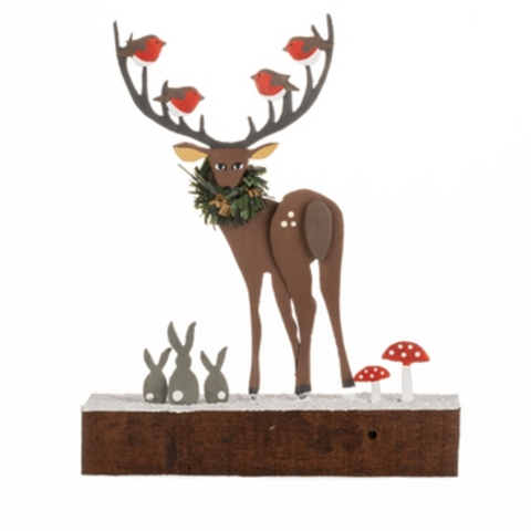 Robins on Antlers on Base Decoration